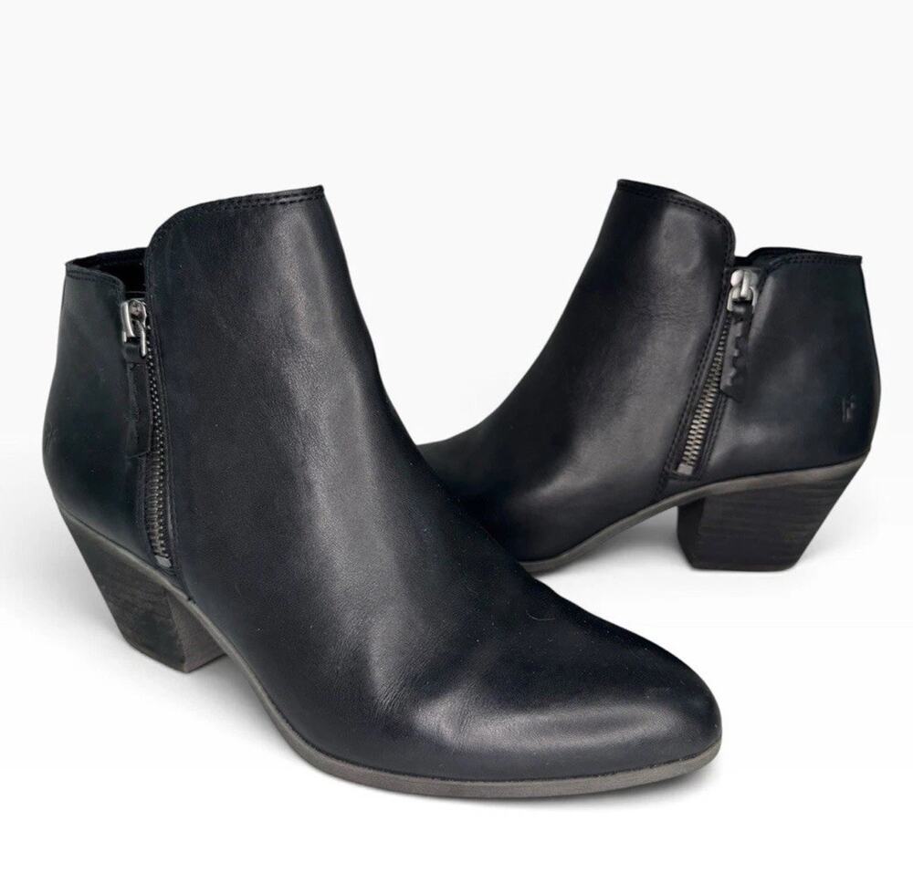 FRYE Women's Judith Zip Leather Ankle Boots Black 3471738 Size 10M Excellent